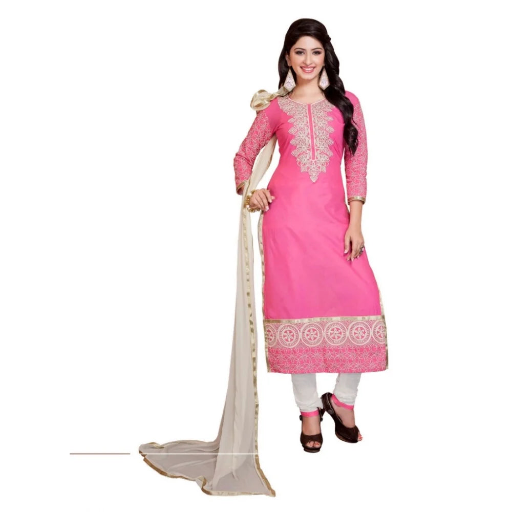 Vaystra georgette unstitched salwar suit material with dupatta, pink and white