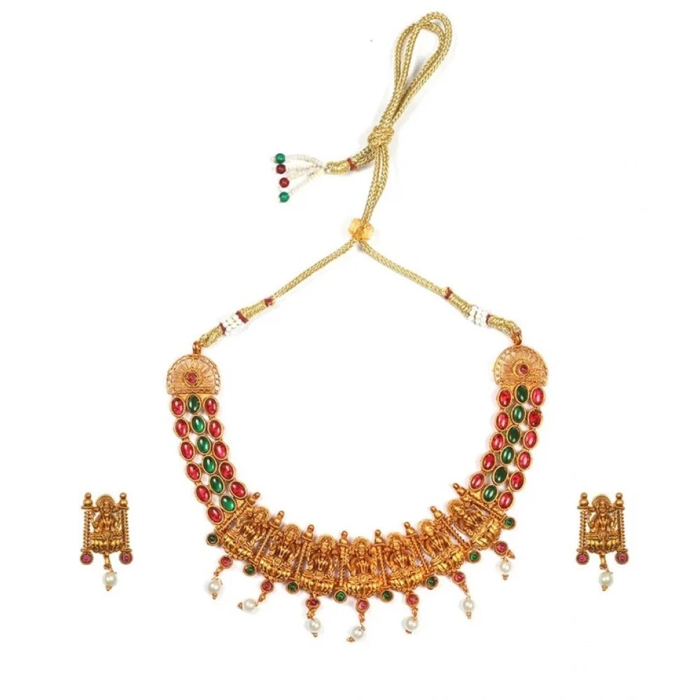 Vaystra gold plating temple necklace and earrings set