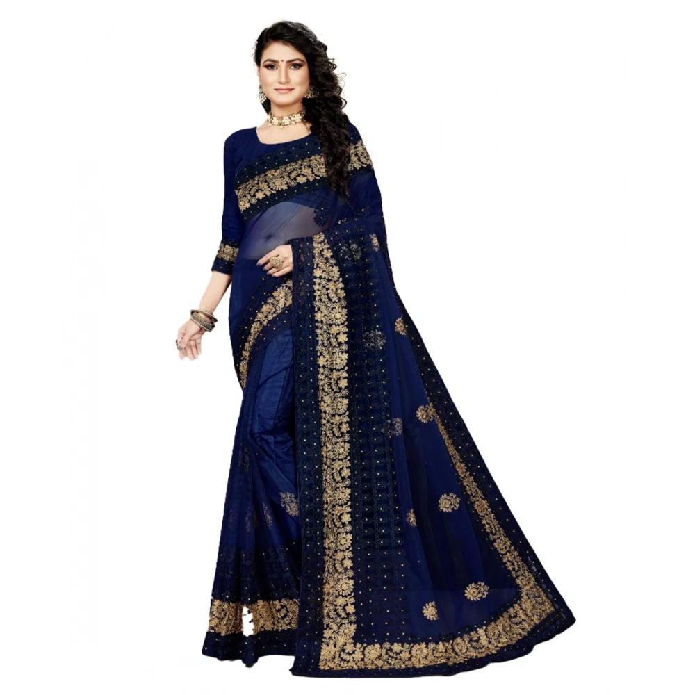 Vaystra embroidered net saree with blouse, navy blue