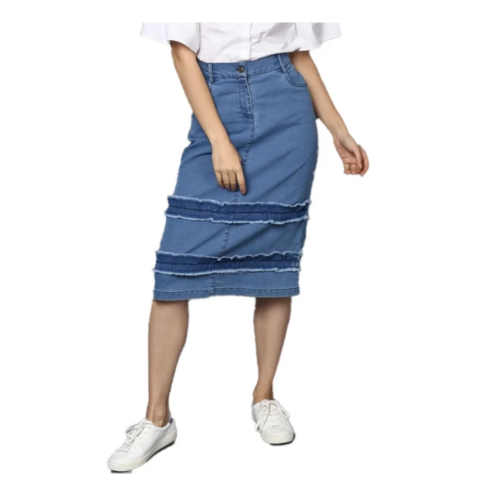 Vaystra denim washed buttoned skirt, blue