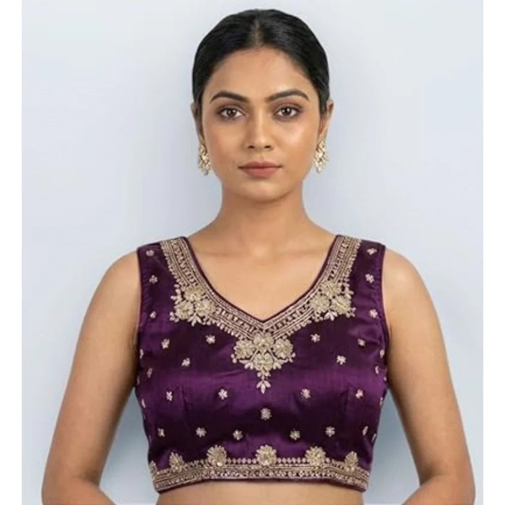 Vaystra silk embroidered padded blouse, wine