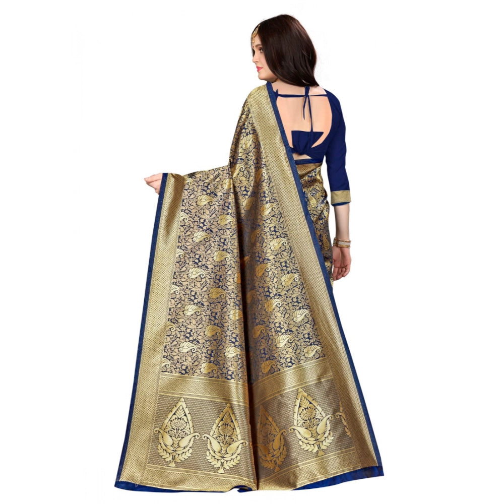 Vaystra Banarasi silk Saree with Blouse – Navy blue