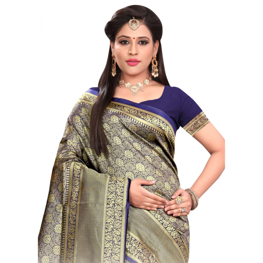 Vaystra Banarasi silk Saree with Blouse – Navy blue