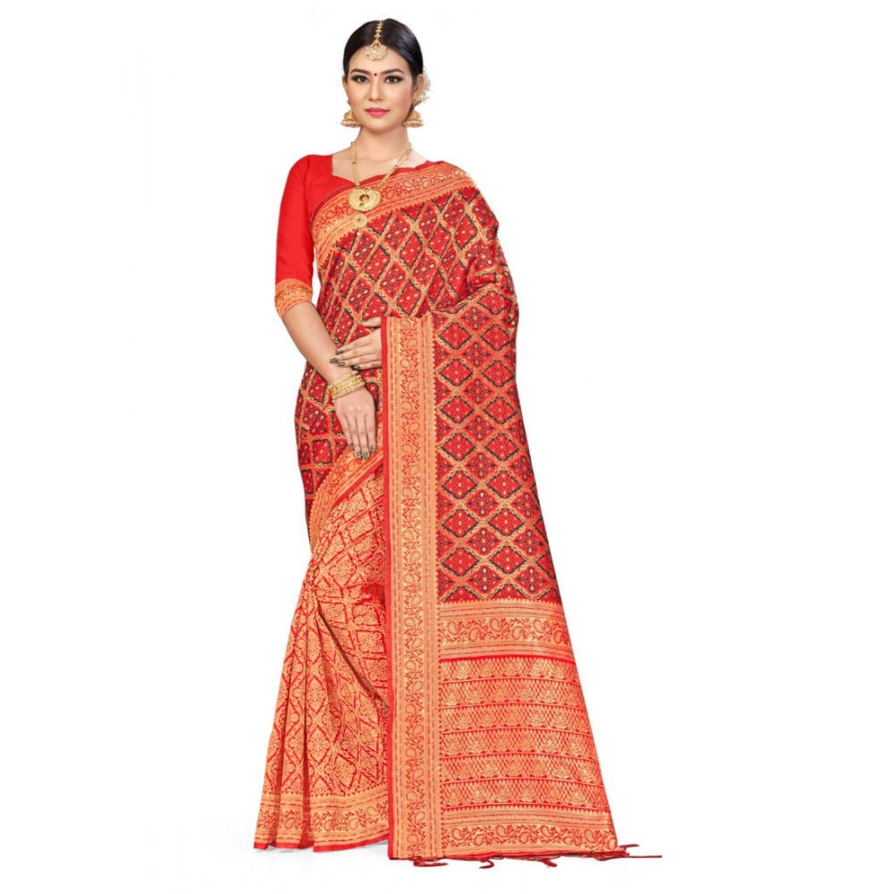 Vaystra Banarasi silk Saree with Blouse – Red,black