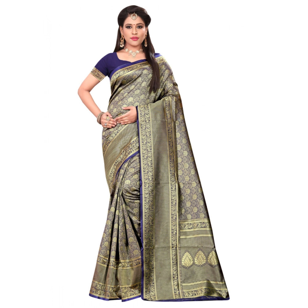 Vaystra Banarasi silk Saree with Blouse – Navy blue