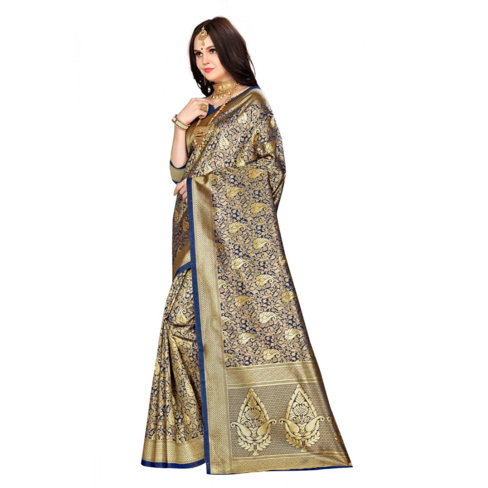 Vaystra Banarasi silk Saree with Blouse – Navy blue