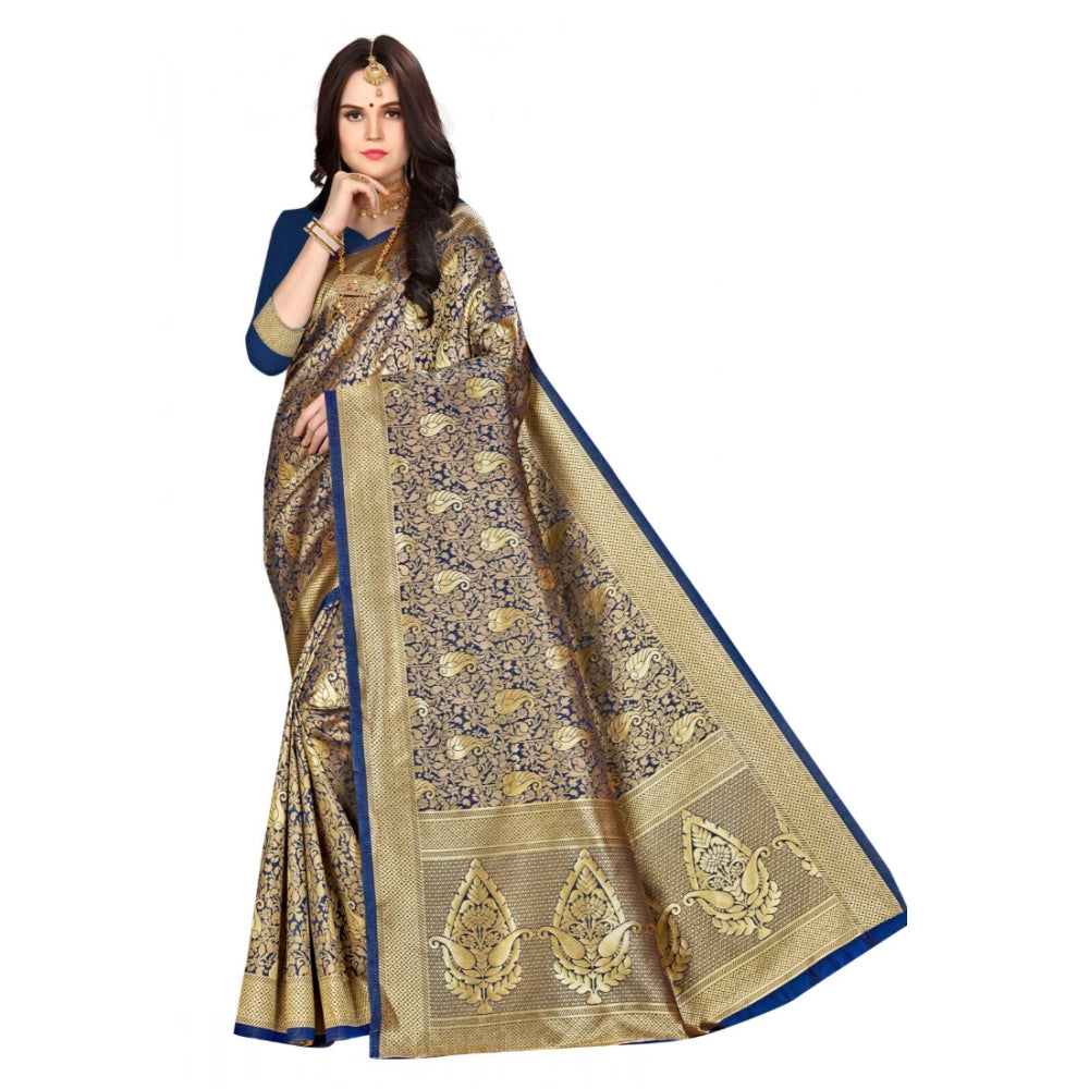 Vaystra Banarasi silk Saree with Blouse – Navy blue