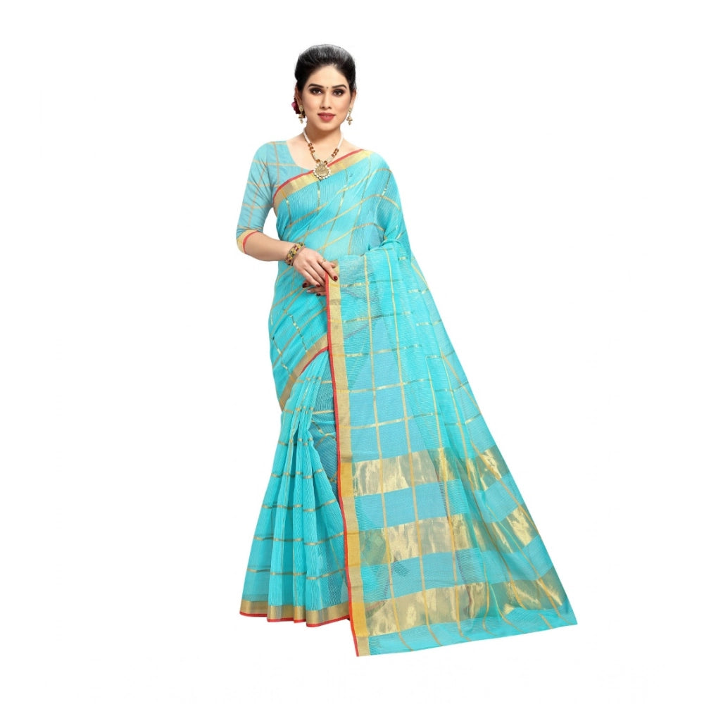 Vaystra Kota Doria Cotton Saree With Blouse – Sky Blue