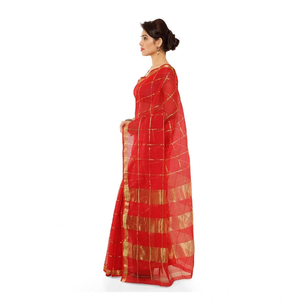 Vaystra Kota Doria Cotton Saree With Blouse – Red