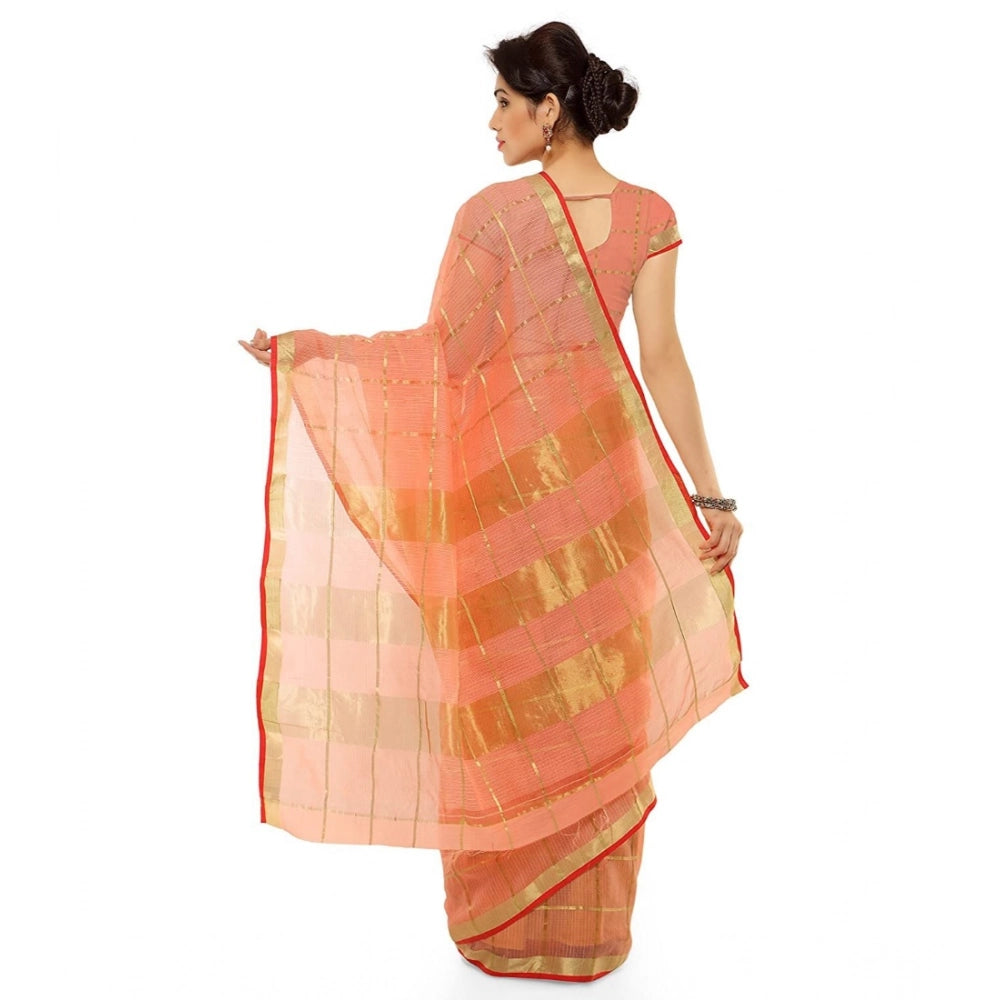 Vaystra Kota Doria Cotton Saree With Blouse – Peach