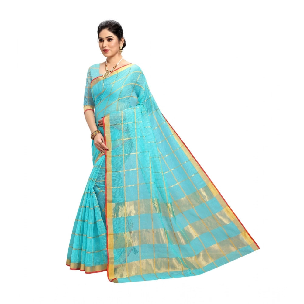 Vaystra Kota Doria Cotton Saree With Blouse – Sky Blue