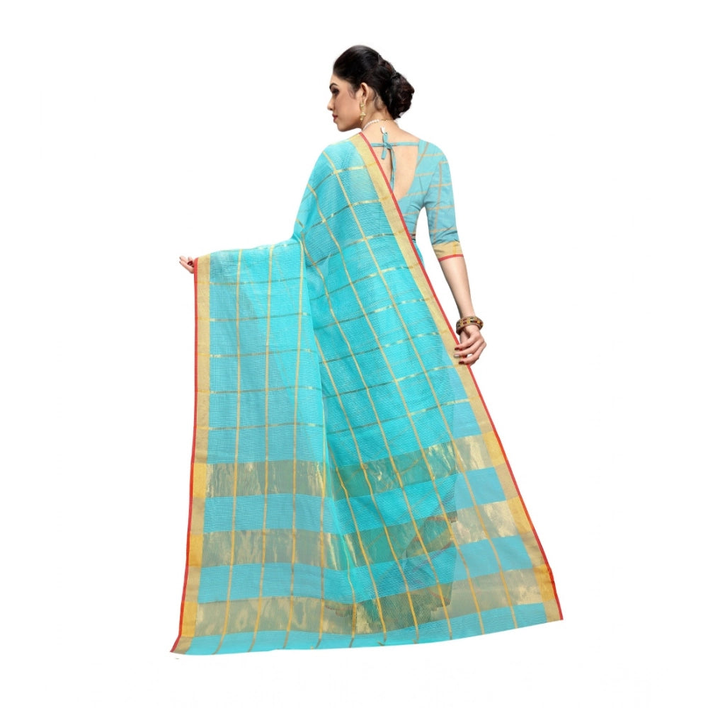 Vaystra Kota Doria Cotton Saree With Blouse – Sky Blue