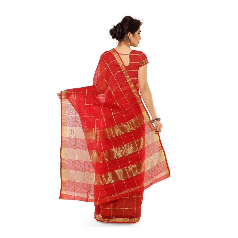Vaystra Kota Doria Cotton Saree With Blouse – Red