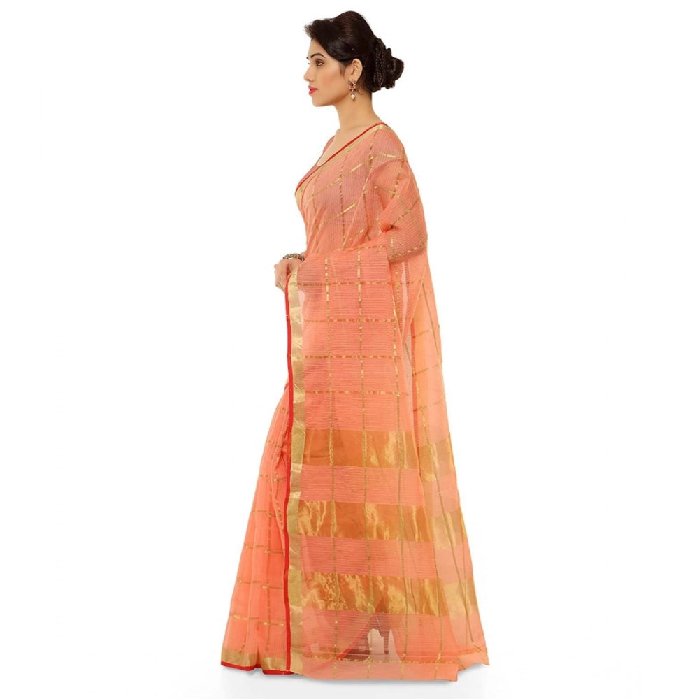 Vaystra Kota Doria Cotton Saree With Blouse – Peach