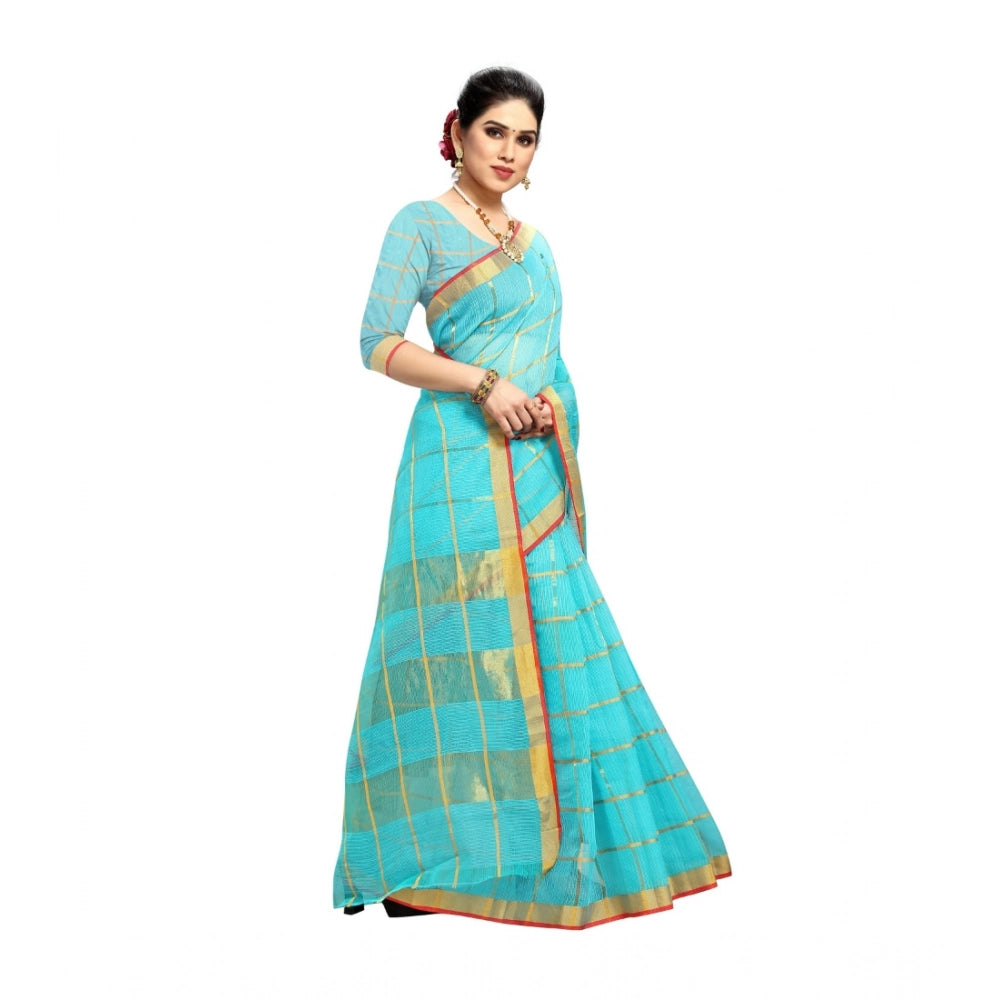 Vaystra Kota Doria Cotton Saree With Blouse – Sky Blue
