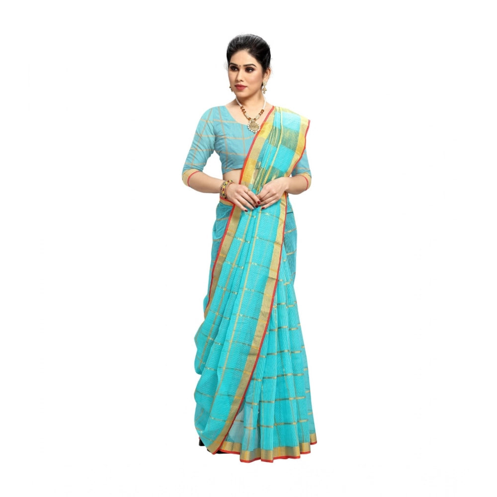 Vaystra Kota Doria Cotton Saree With Blouse – Sky Blue