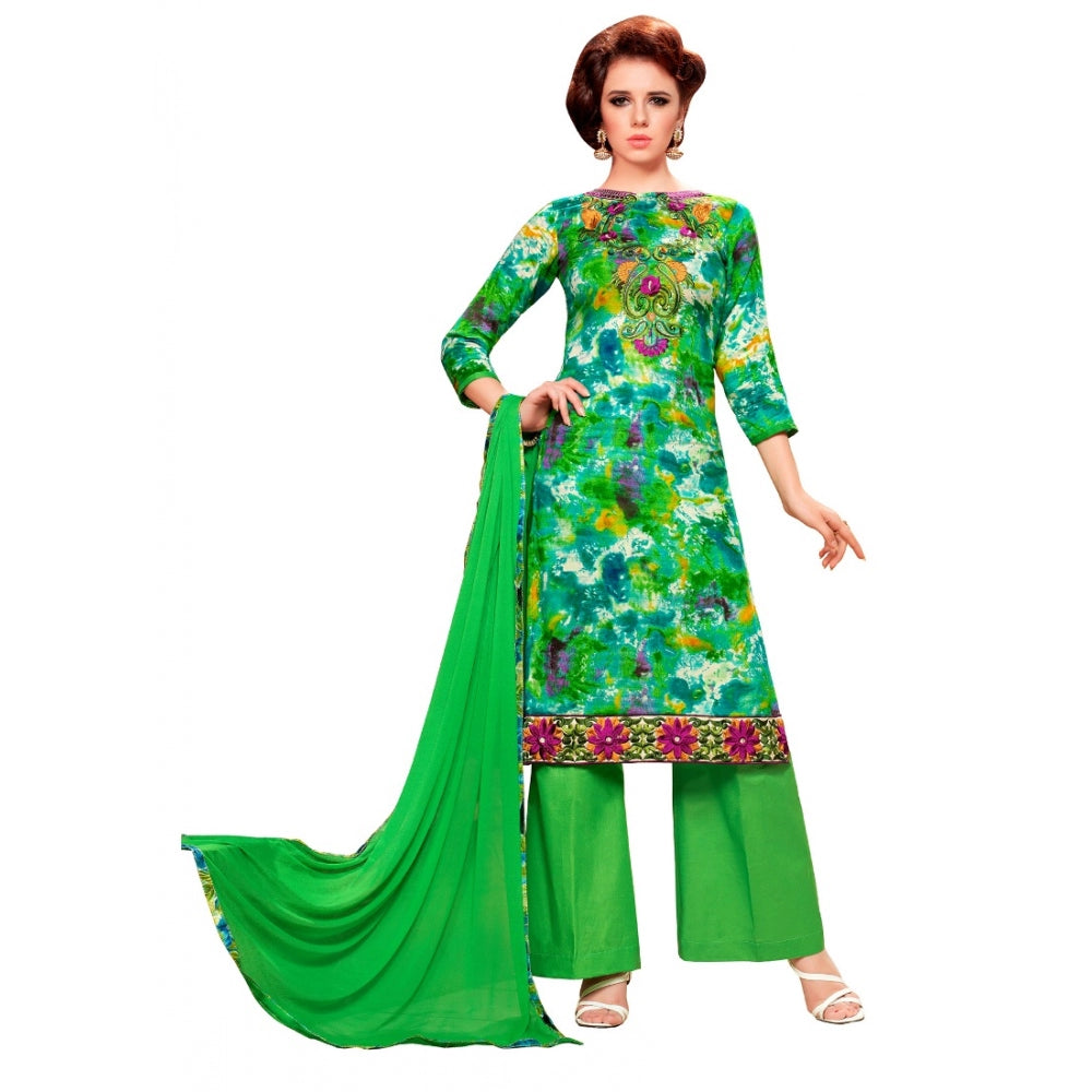 Vaystra Glaze Cotton Unstitched Salwar Suit-Material With Dupatta – Green & Multi