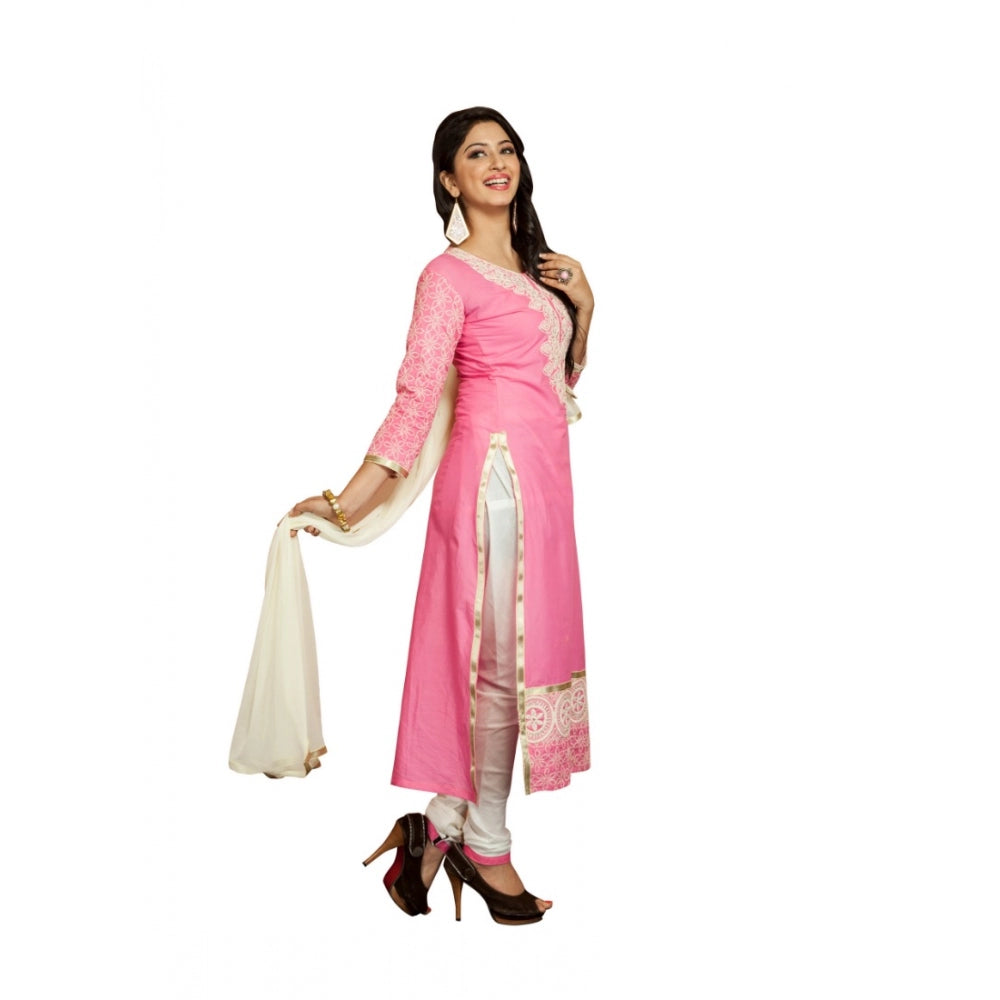 Vaystra Georgette Unstitched Salwar Suit-Material With Dupatta – Pink & White