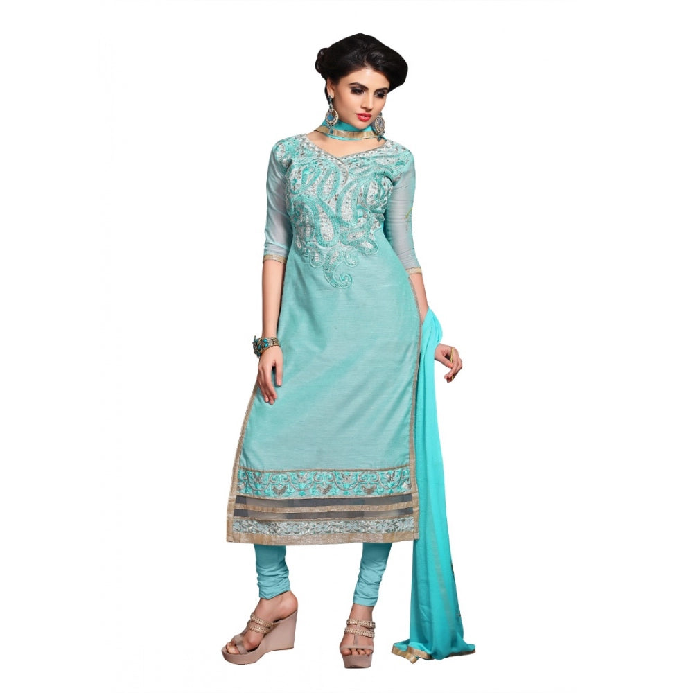 Vaystra Chanderi Unstitched Salwar Suit-Material With Dupatta – Light Sea Green