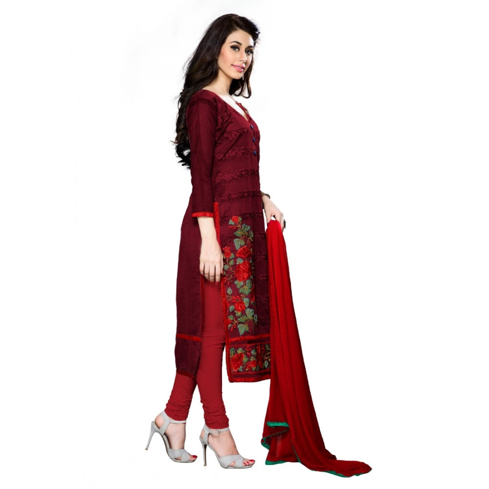 Vaystra Cotton Unstitched Salwar Suit-Material With Dupatta – Dark Maroon