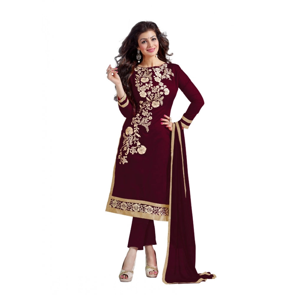 Vaystra Chanderi Unstitched Salwar Suit-Material With Dupatta – Brown