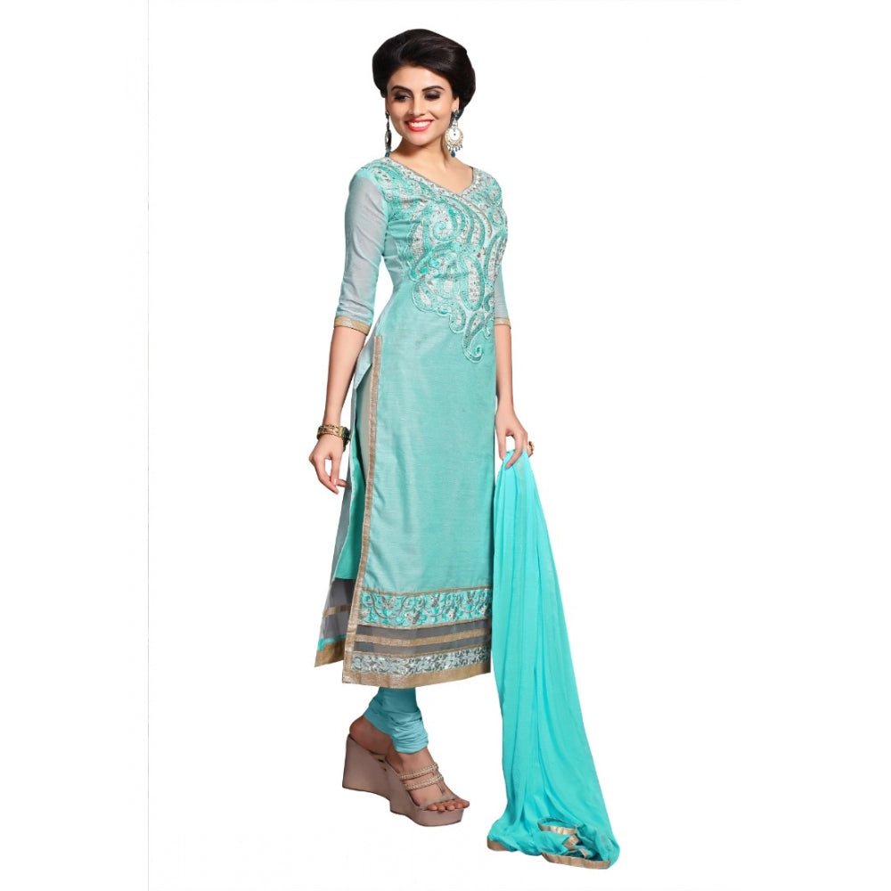 Vaystra Chanderi Unstitched Salwar Suit-Material With Dupatta – Light Sea Green
