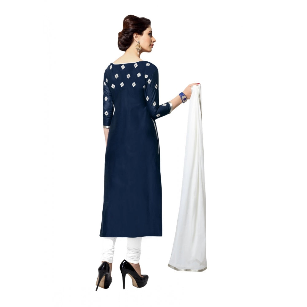 Vaystra Cotton Unstitched Salwar Suit-Material With Dupatta – Navy Blue