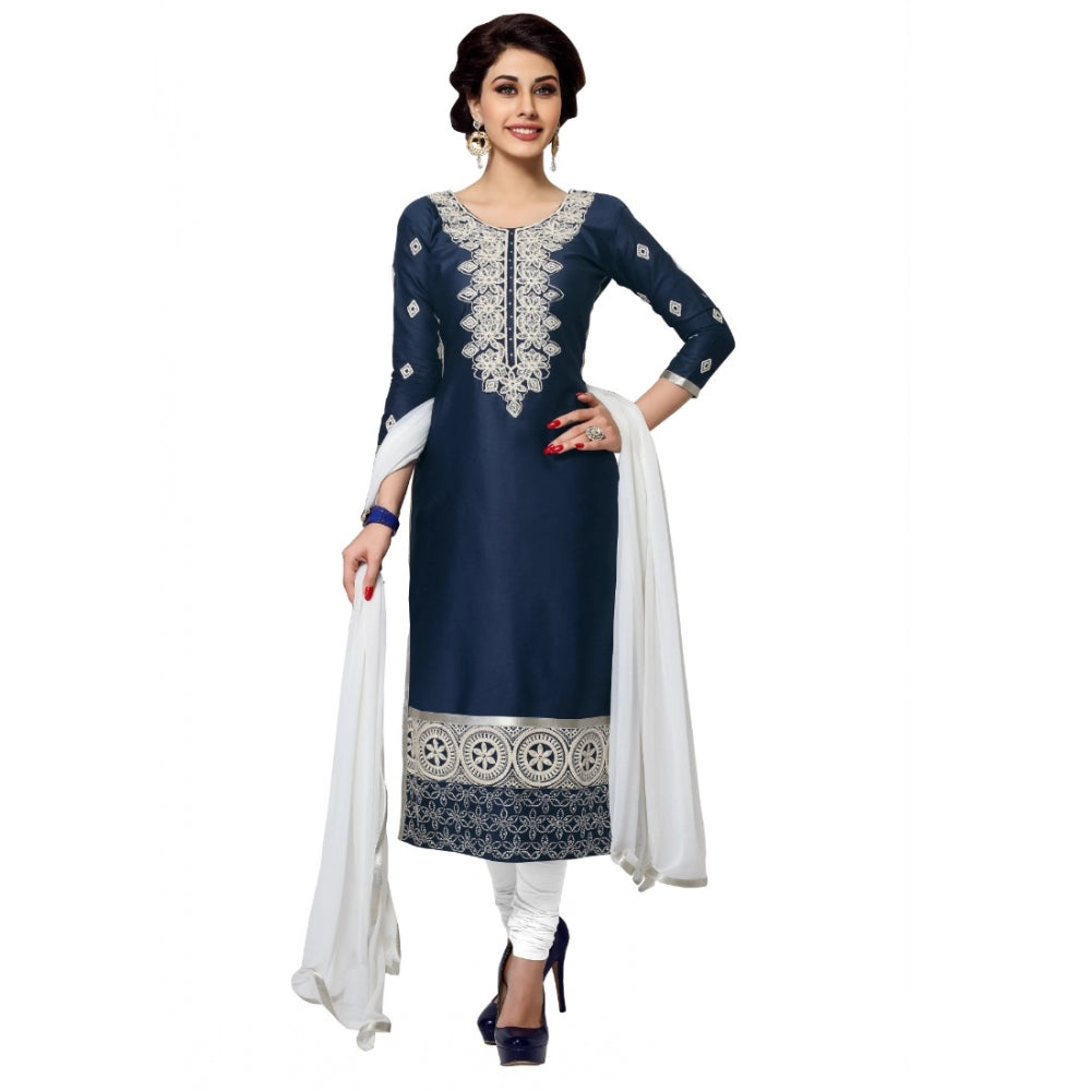 Vaystra Cotton Unstitched Salwar Suit-Material With Dupatta – Navy Blue
