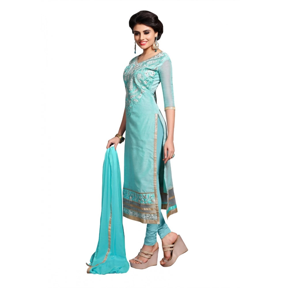 Vaystra Chanderi Unstitched Salwar Suit-Material With Dupatta – Light Sea Green