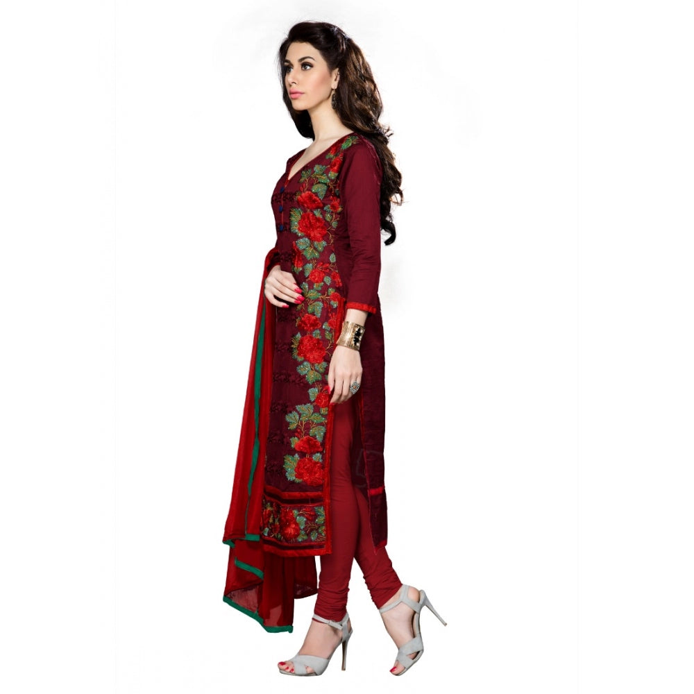 Vaystra Cotton Unstitched Salwar Suit-Material With Dupatta – Dark Maroon