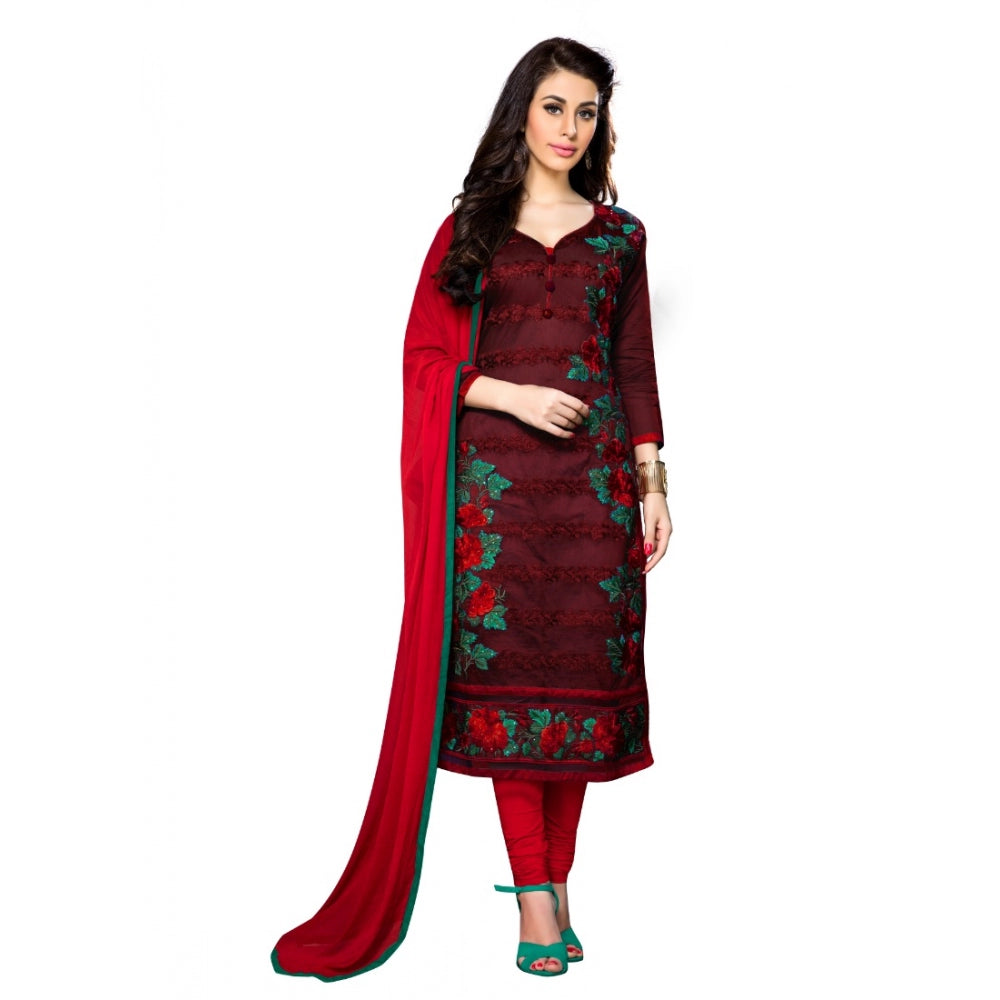 Vaystra Cotton Unstitched Salwar Suit-Material With Dupatta – Dark Maroon