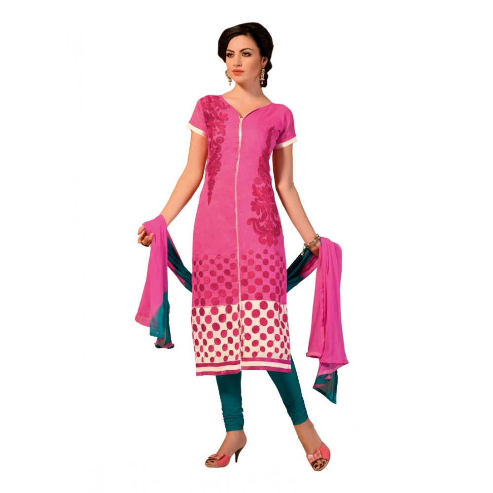 Vaystra Chanderi Unstitched Salwar Suit-Material With Dupatta – Pink