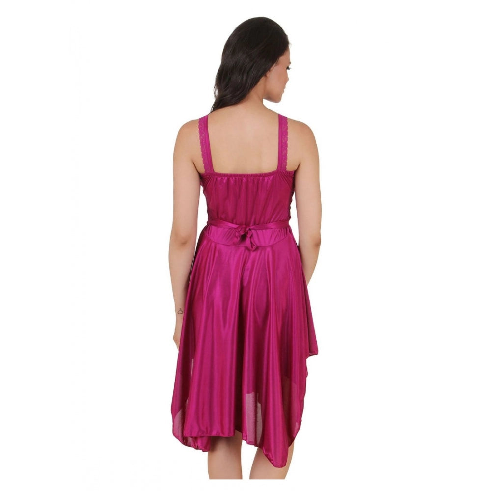 Vaystra Satin Short Nighty with Sleeve Less – Wine