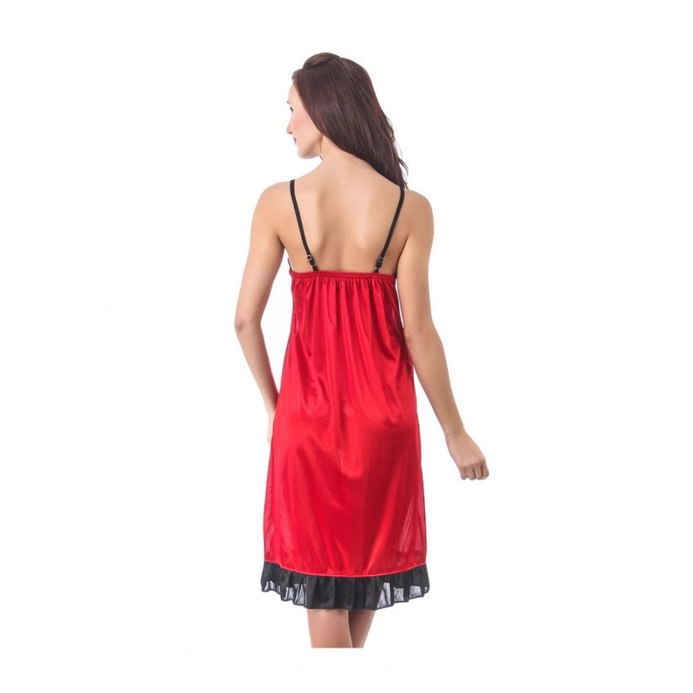 Vaystra Satin Short Nighty with Sleeve Less – Maroon & Black