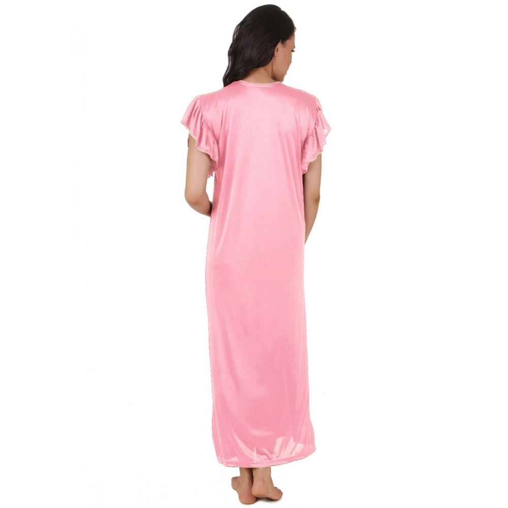 Vaystra Satin Long Nighty Frill Sleeve – Baby Pink