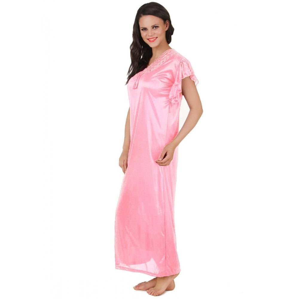 Vaystra Satin Long Nighty Frill Sleeve – Baby Pink