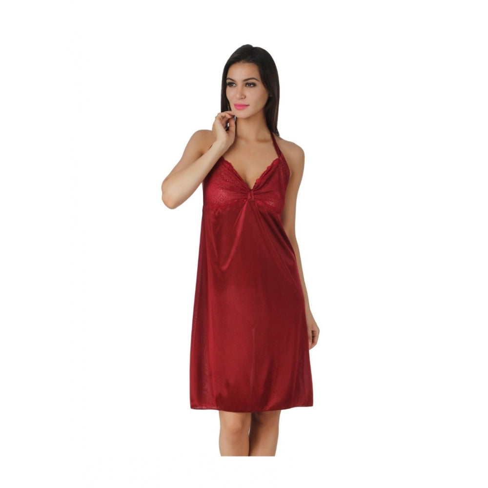 Vaystra Satin Short Nighty with Sleeve Less – Maroon