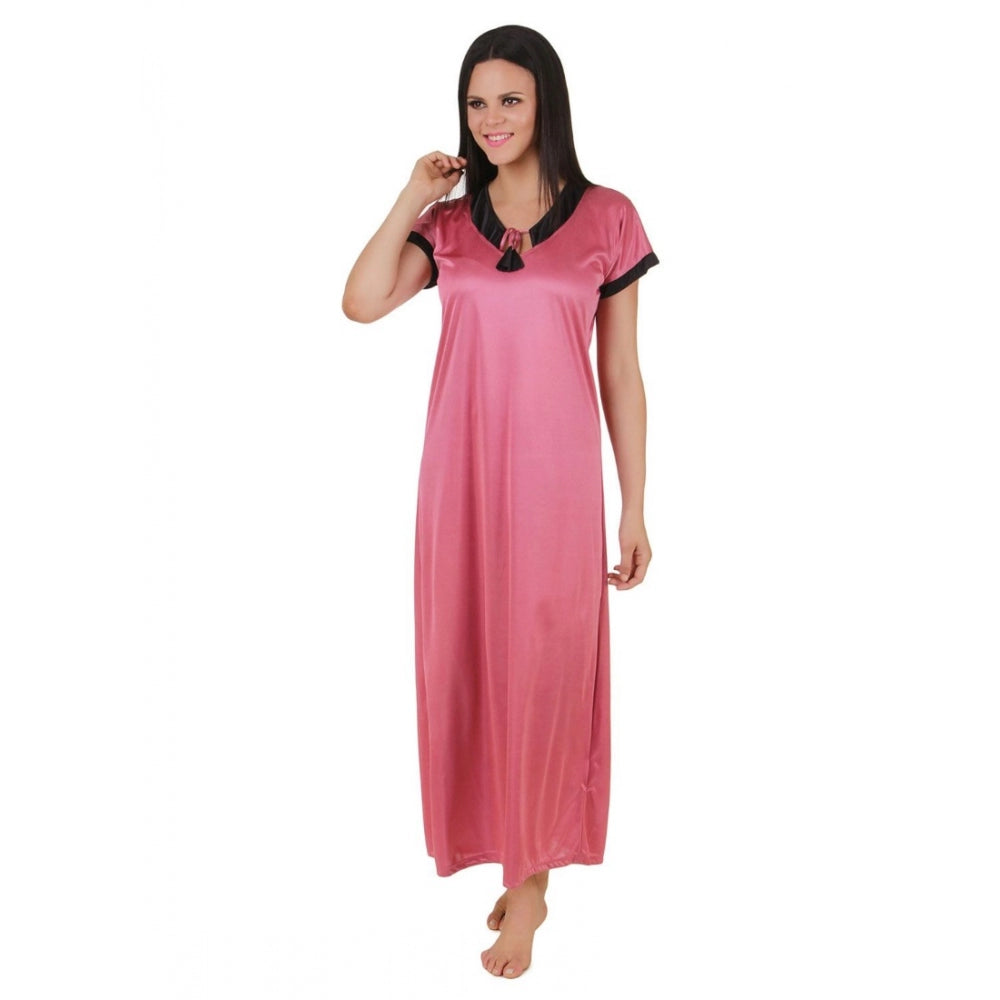 Vaystra Satin Long Nighty Mega Sleeve – Strawberry Pink