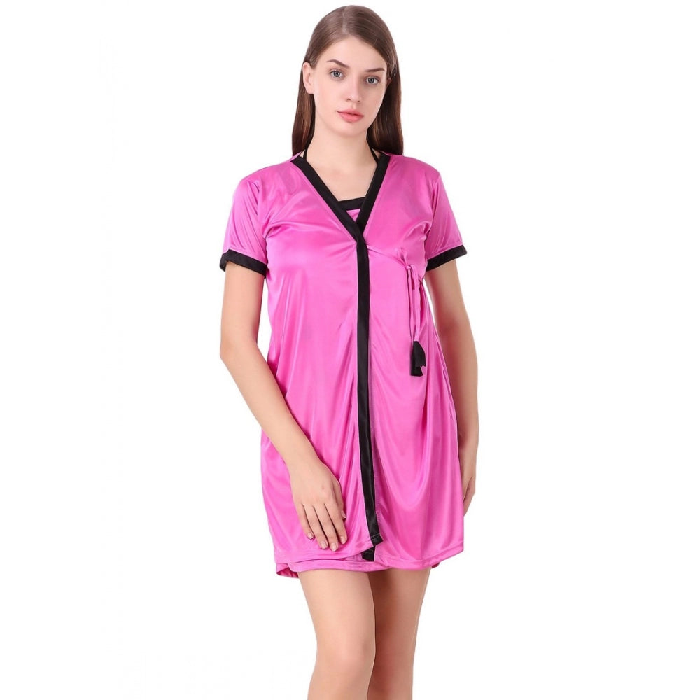 Vaystra Satin Short Wrap Gown with Half Sleeve – Pink & Black