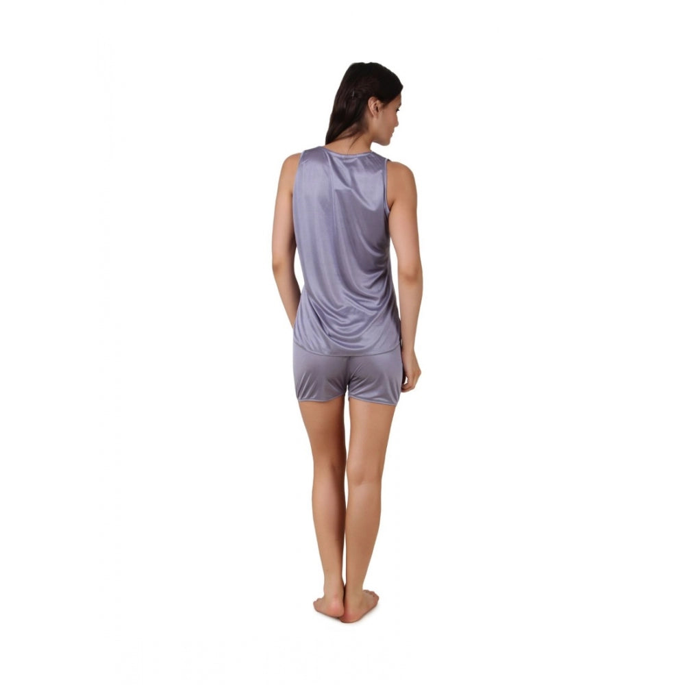 Vaystra Satin Top And Shorts Set with Sleeve Less – Grey