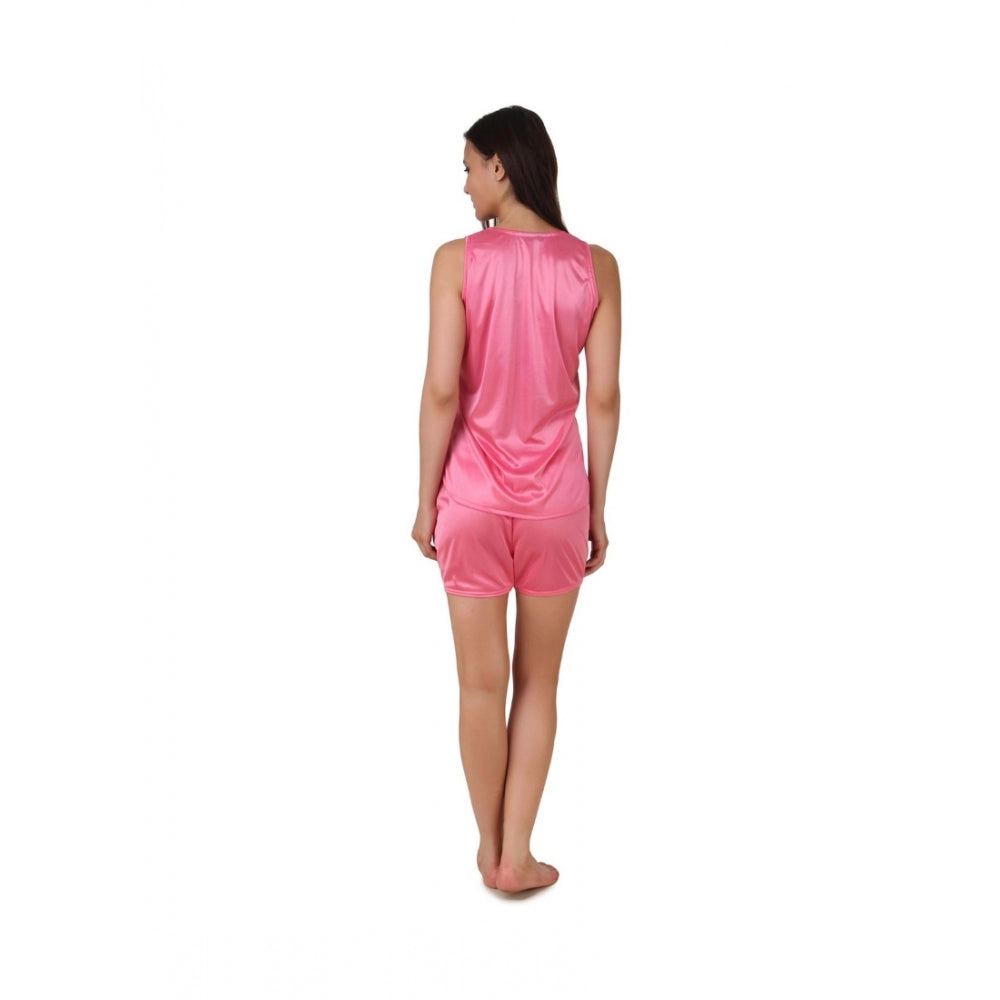 Vaystra Satin Top And Shorts Set with Sleeve Less – Coral Pink