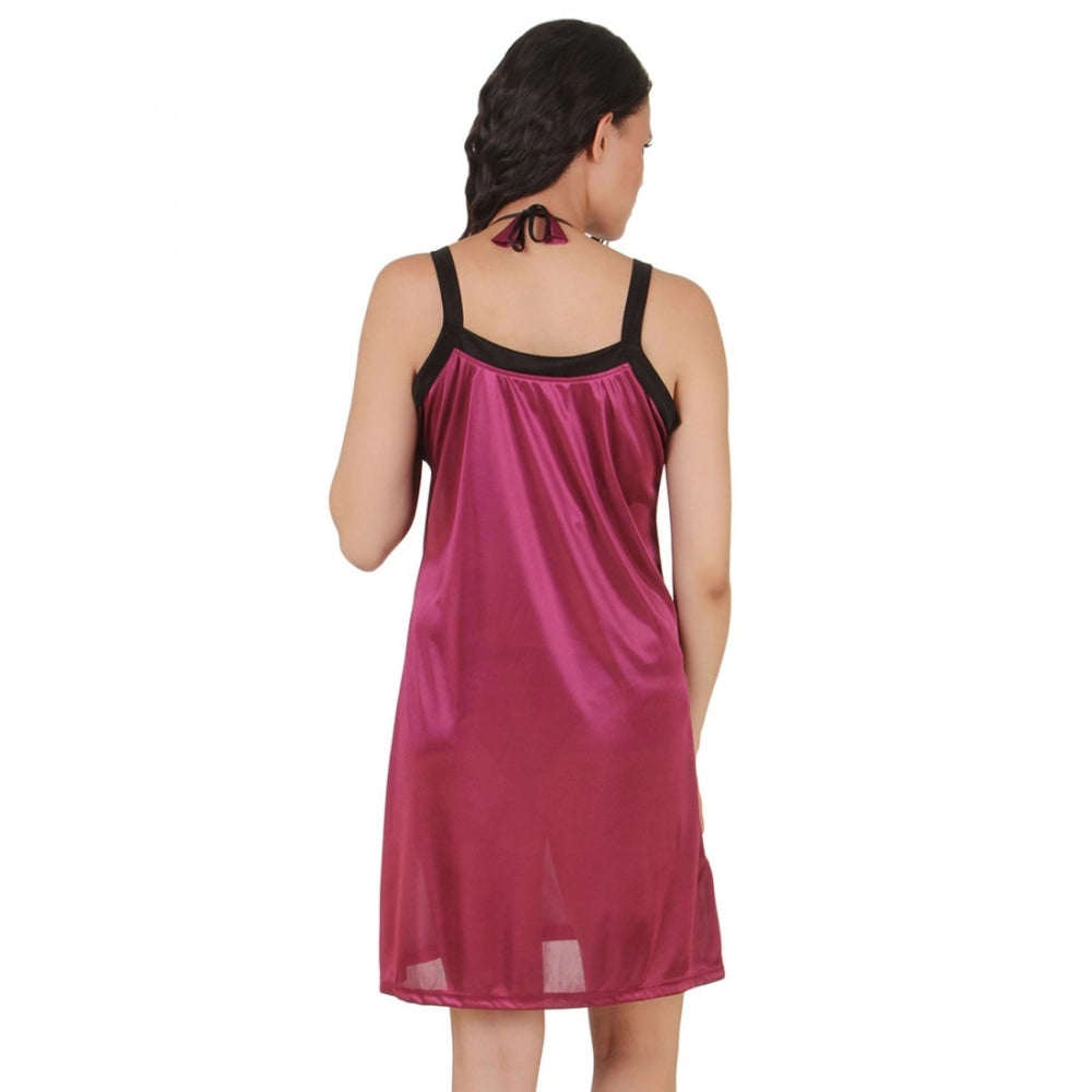 Vaystra Satin Short Nighty with Sleeve Less – Dark Wine & Black