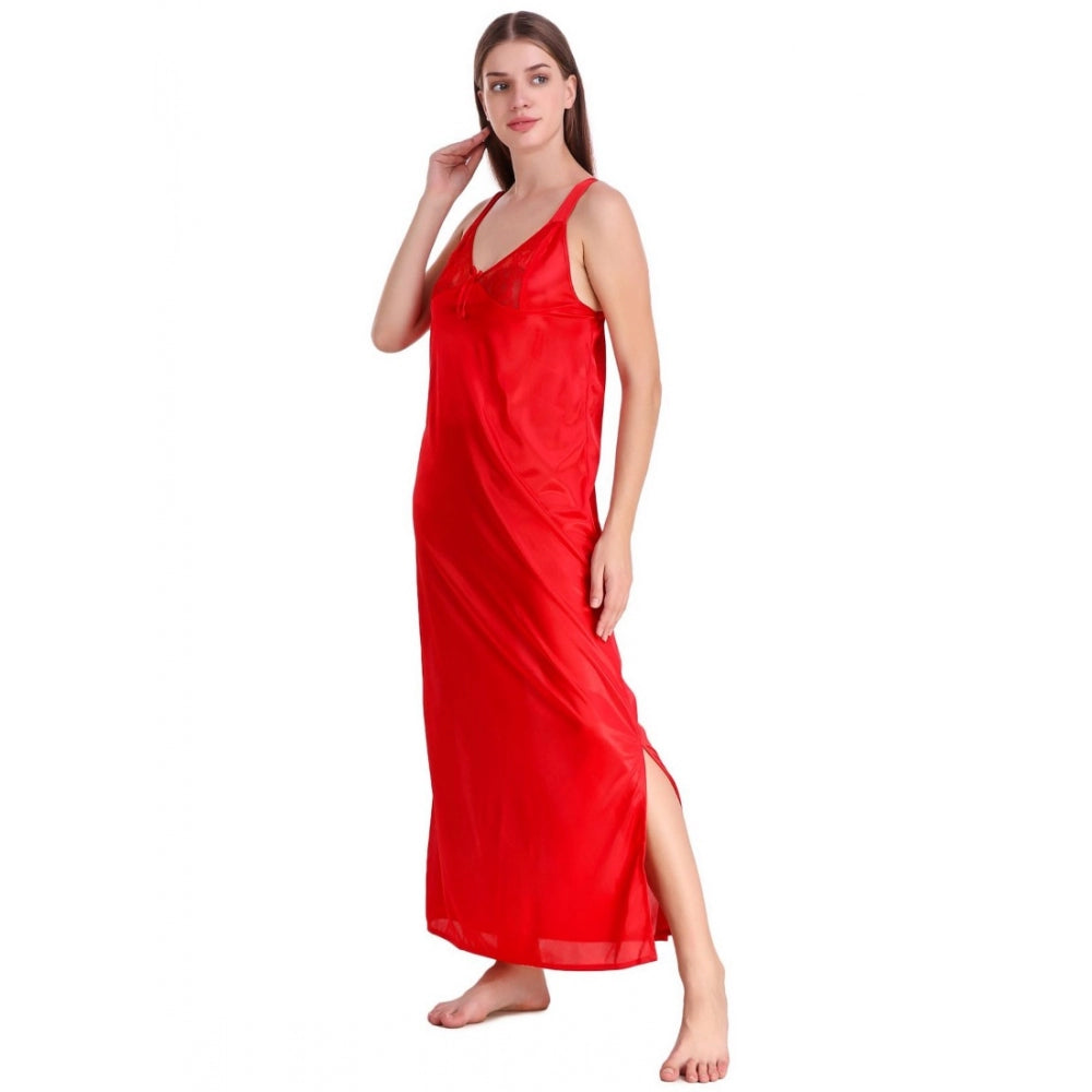 Vaystra Satin 2 PCs Set of Nighty And Wrap Gown with Half Sleeve – Red