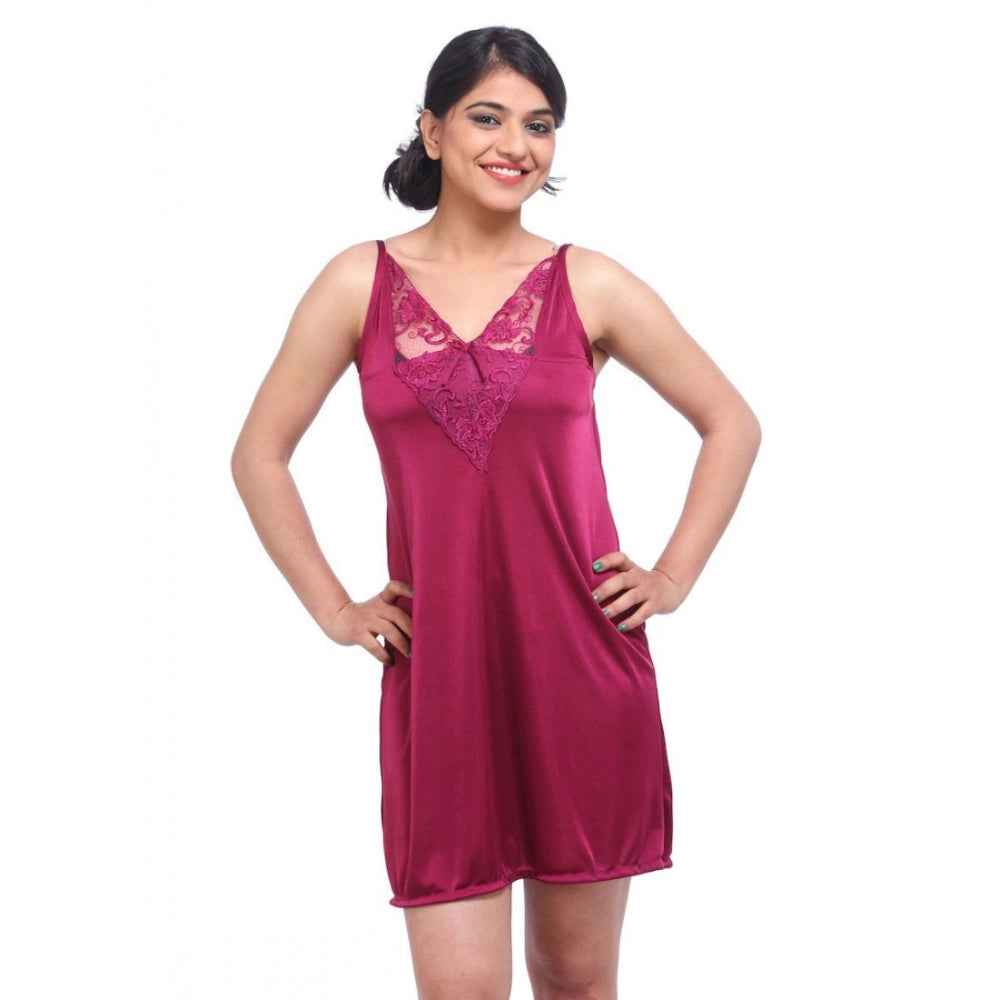 Vaystra Satin 2 PCs Set Of Nighty And Wrap Gown with Half Sleeve Nightdress – Wine