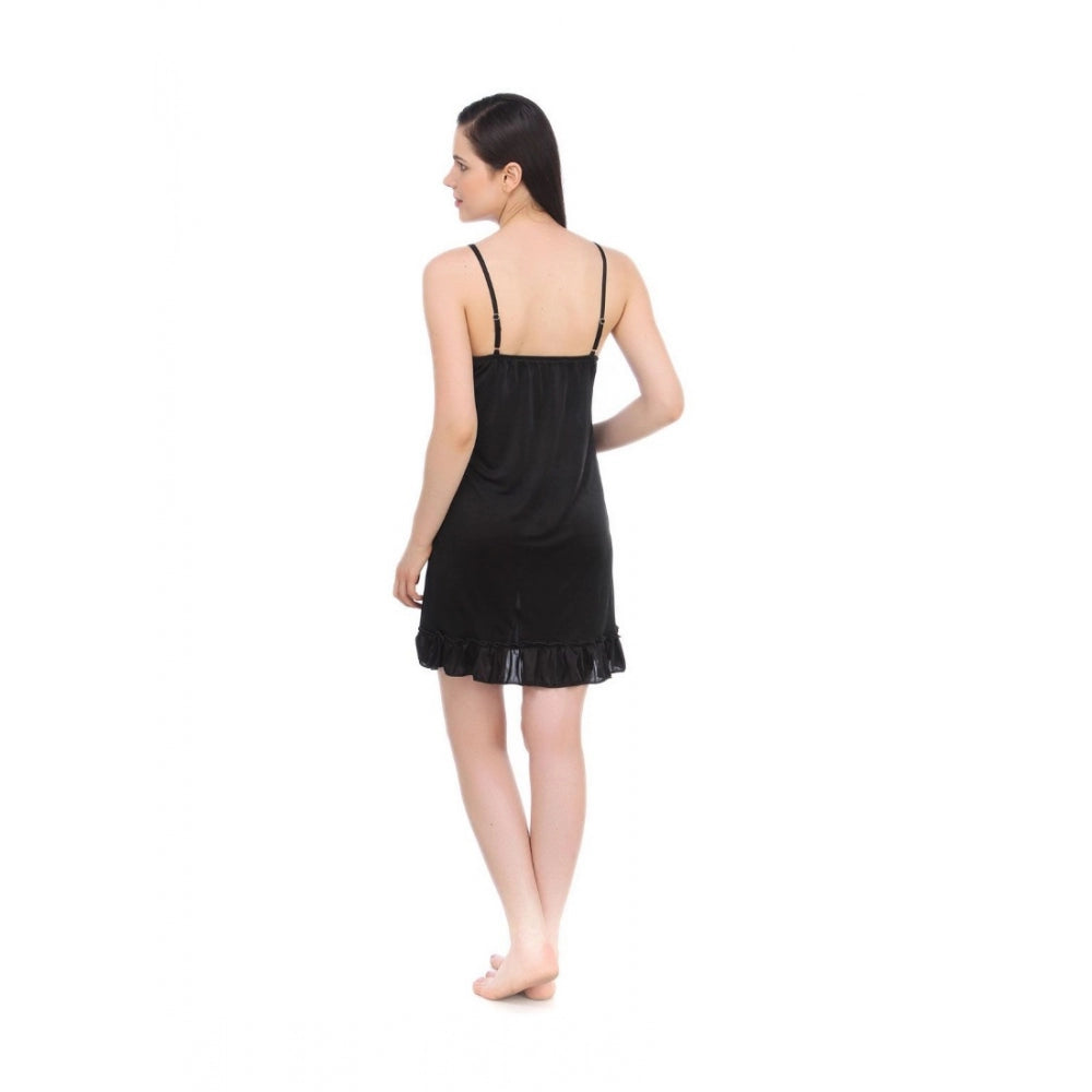Vaystra Satin Short Nighty with Sleeve Less – Black