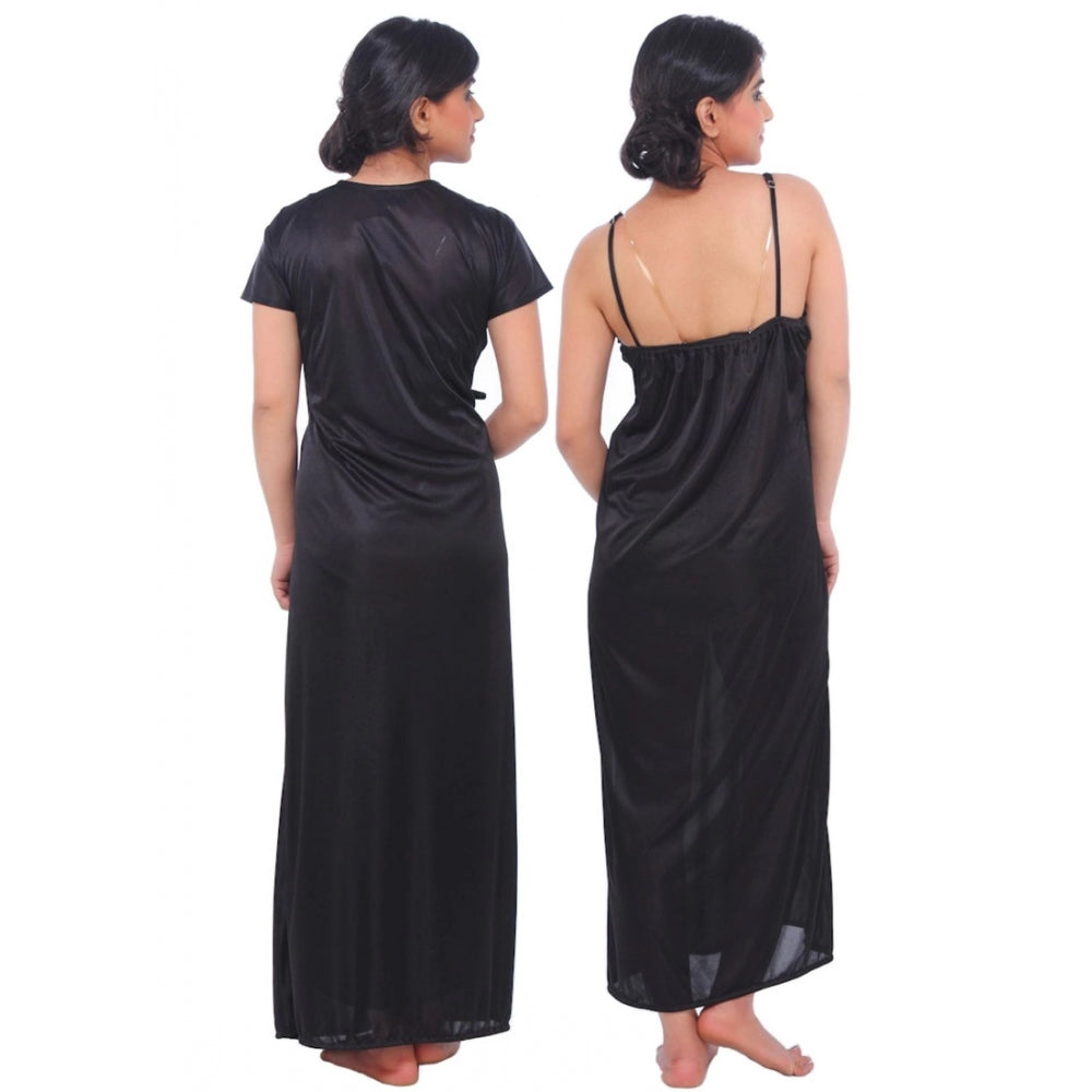 Vaystra Satin 2 PCs Set Of Nighty And Wrap Gown Mega Sleeve – Black