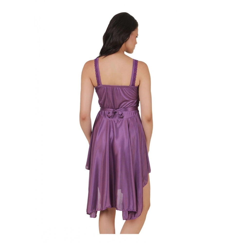 Vaystra Satin Short Nighty with Sleeve Less – Purple