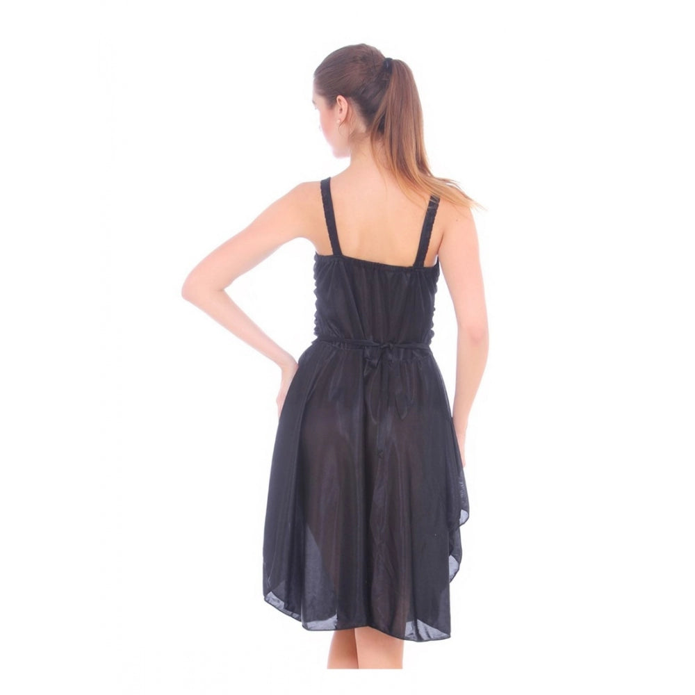 Vaystra Satin Short Nighty with Sleeve Less – Black