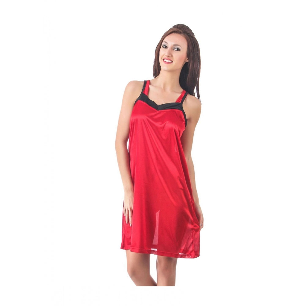 Vaystra Satin Short Nighty with Sleeve Less – Red