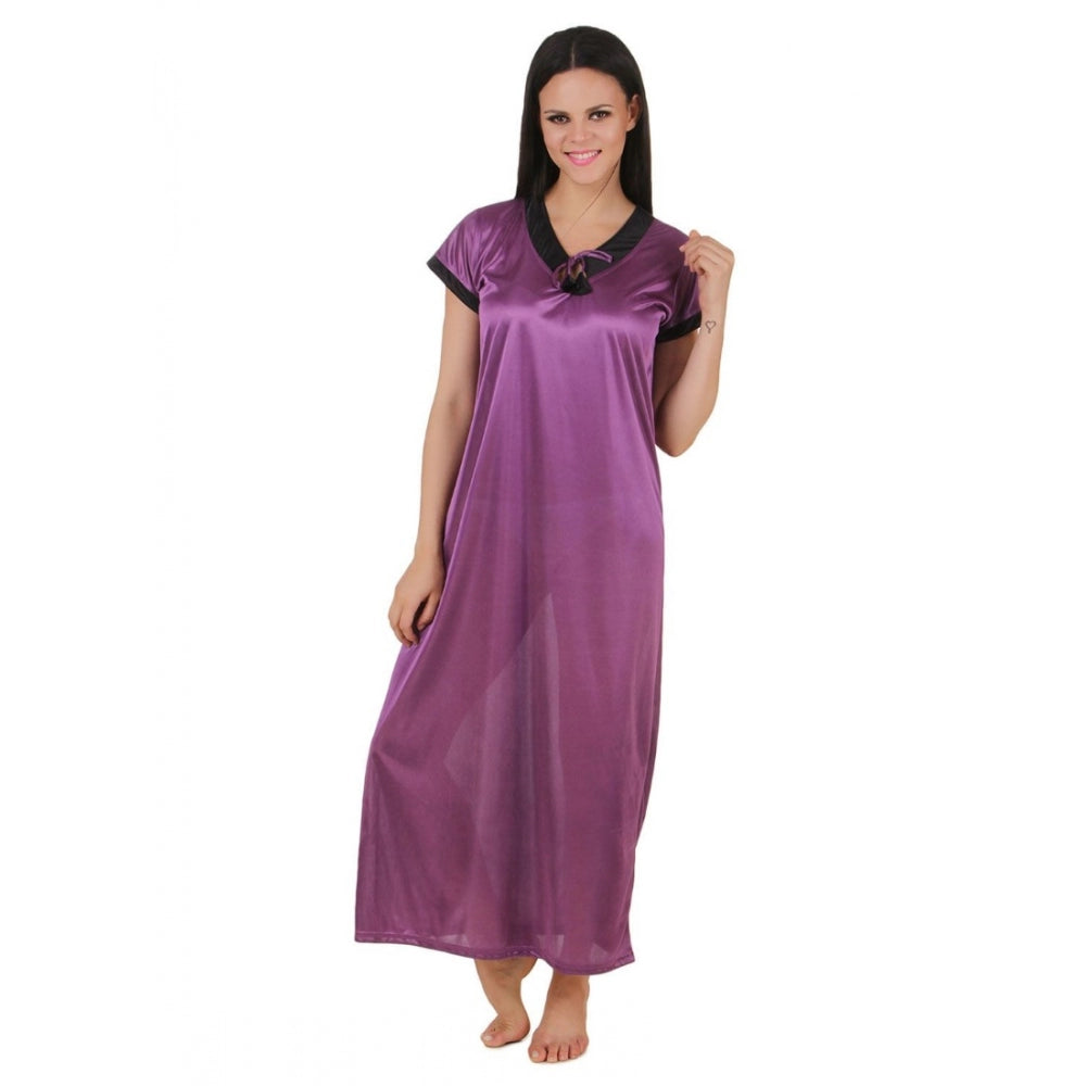 Vaystra Satin Long Nighty Mega Sleeve – Purple